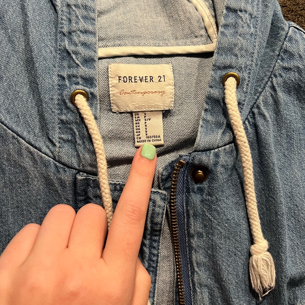 Forever 21 Hooded Denim Jacket w/ Cinch Waist